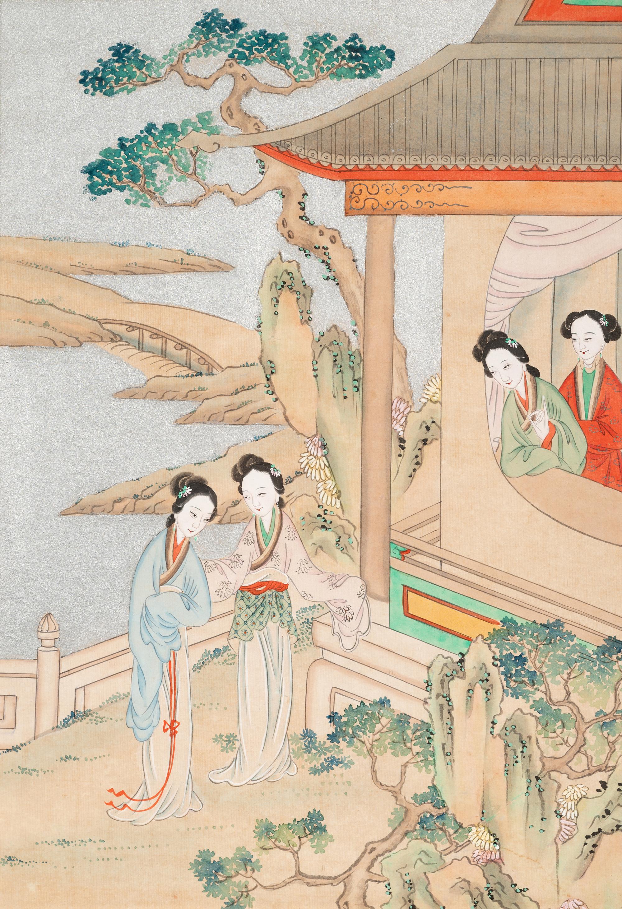 Two Chinese Ink and Color on Paper Paintings Depicting Ladies