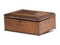 A Prisoner Made Figured Maple and Marquetry Inlaid Box with Turtles and Frogs, 19th Century