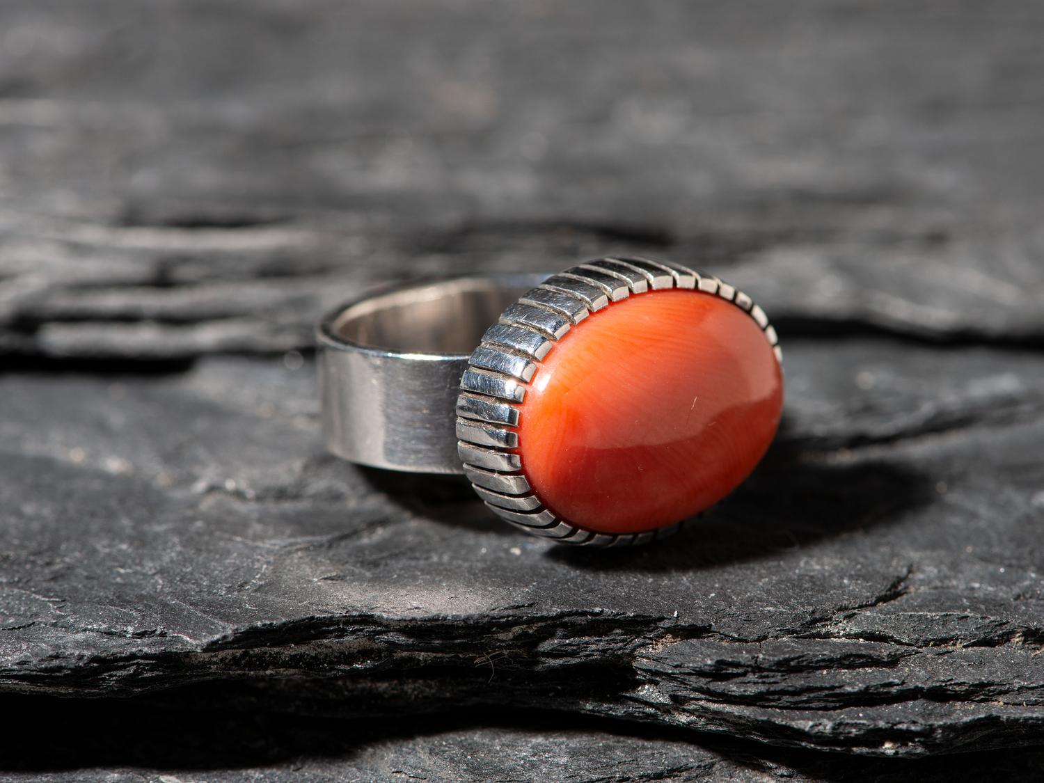 Sterling Silver and Coral Ring