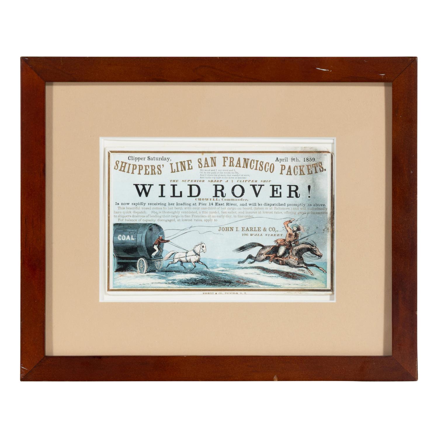 [Clipper Ship Sailing Card]. Wild Rover! New York: Nesbitt & Co., 1859.