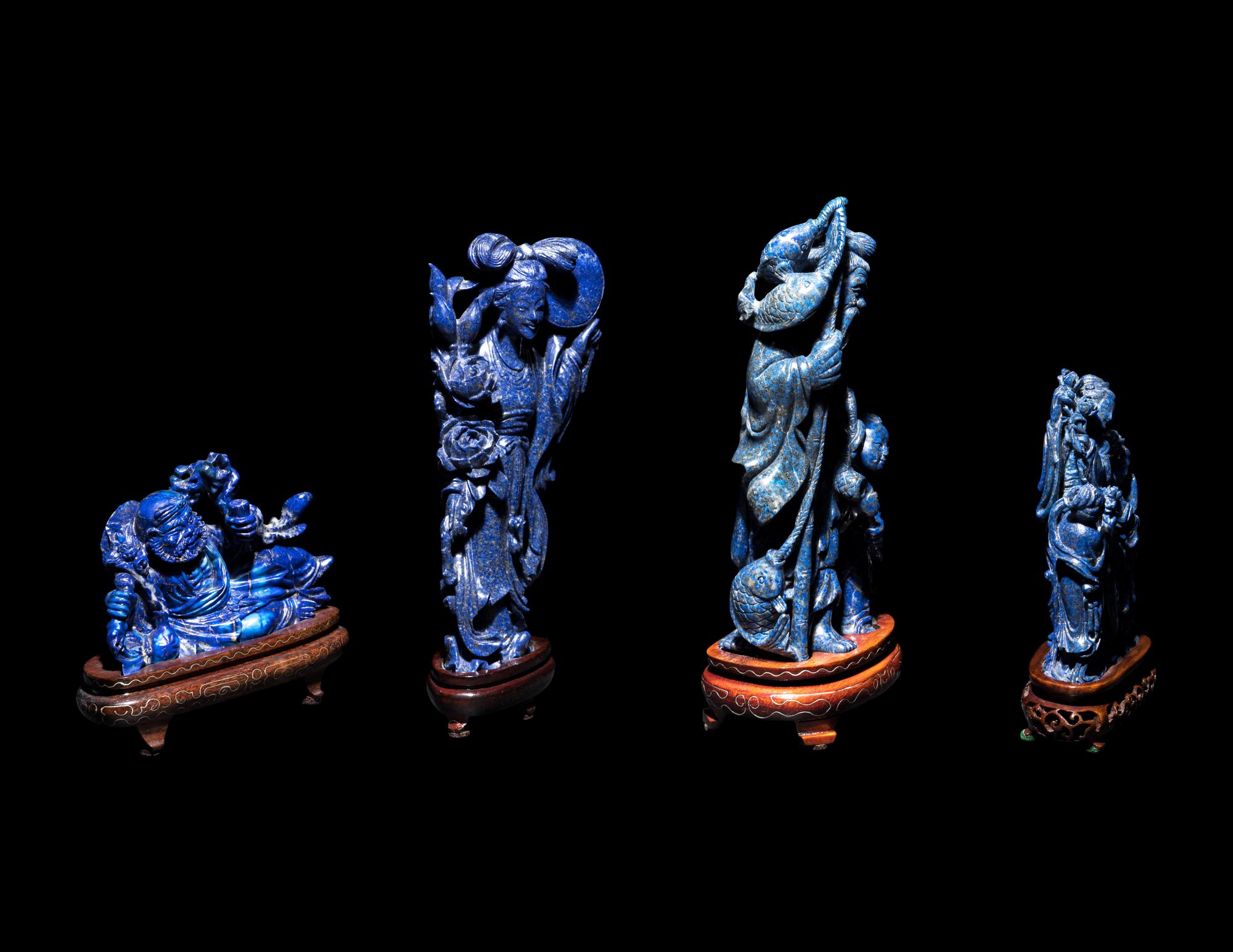 Four Chinese Lapis Lazuli Figural Groups