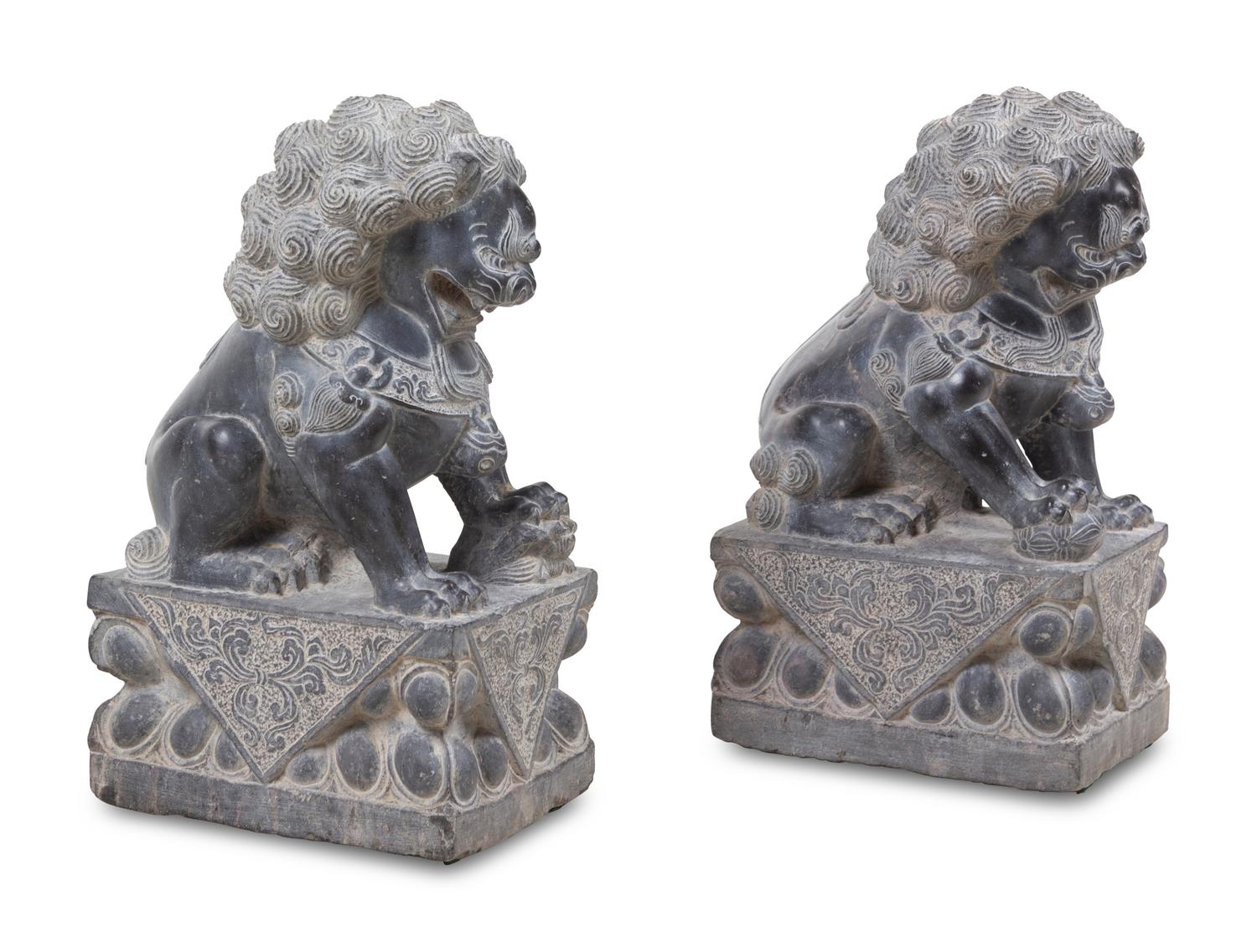 A Pair of Chinese Carved Stone Temple Lions