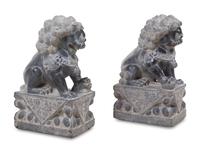 A Pair of Chinese Carved Stone Temple Lions