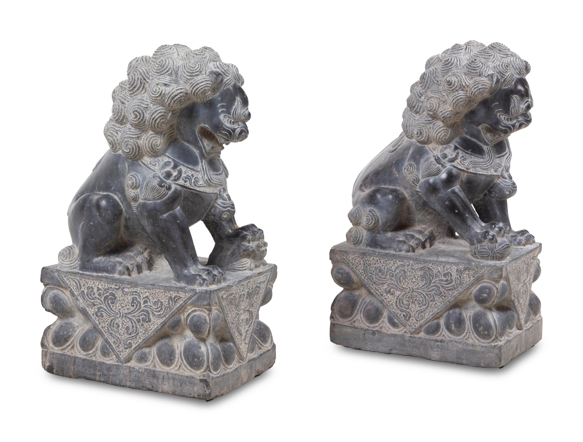 A Pair of Chinese Carved Stone Temple Lions