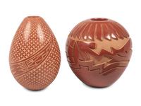 Carved Redware Pottery Jars