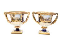 A Pair of Chamberlain Worcester Cache Pots Depicting Buckingham Palace and Windsor Castle — EARLY 19TH CENTURY