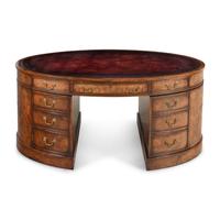 An English Burl Walnut Oval Partners Desk