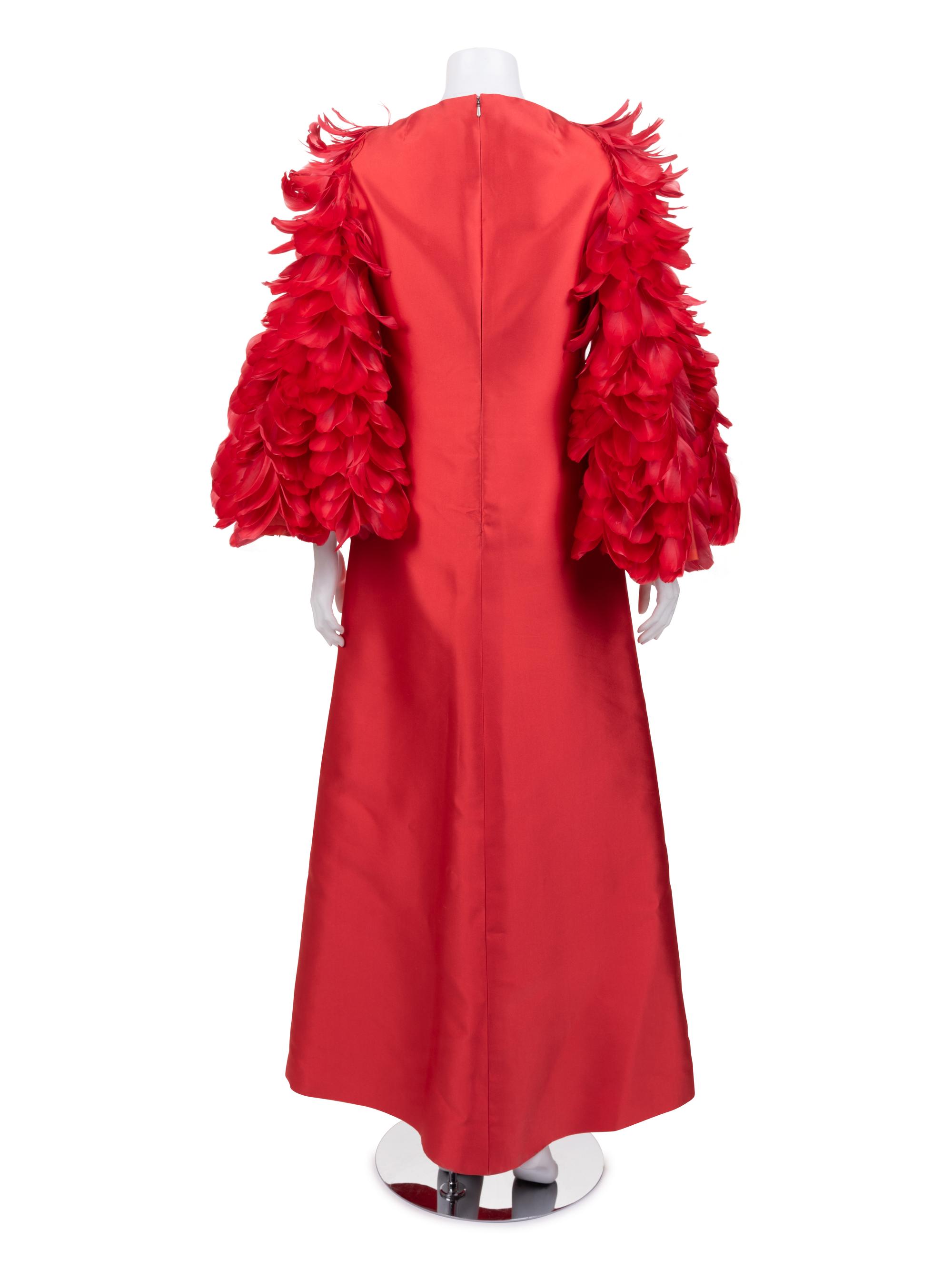 Joui Schiesser Silk Gazar Dress with Feathered Sleeves, 1960-70s