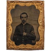 A group of items identified to Sergeant Major John S. Dollinger, 1st Ohio Volunteer Cavalry, incl. sergeant major chevrons and quarter plate tintype.