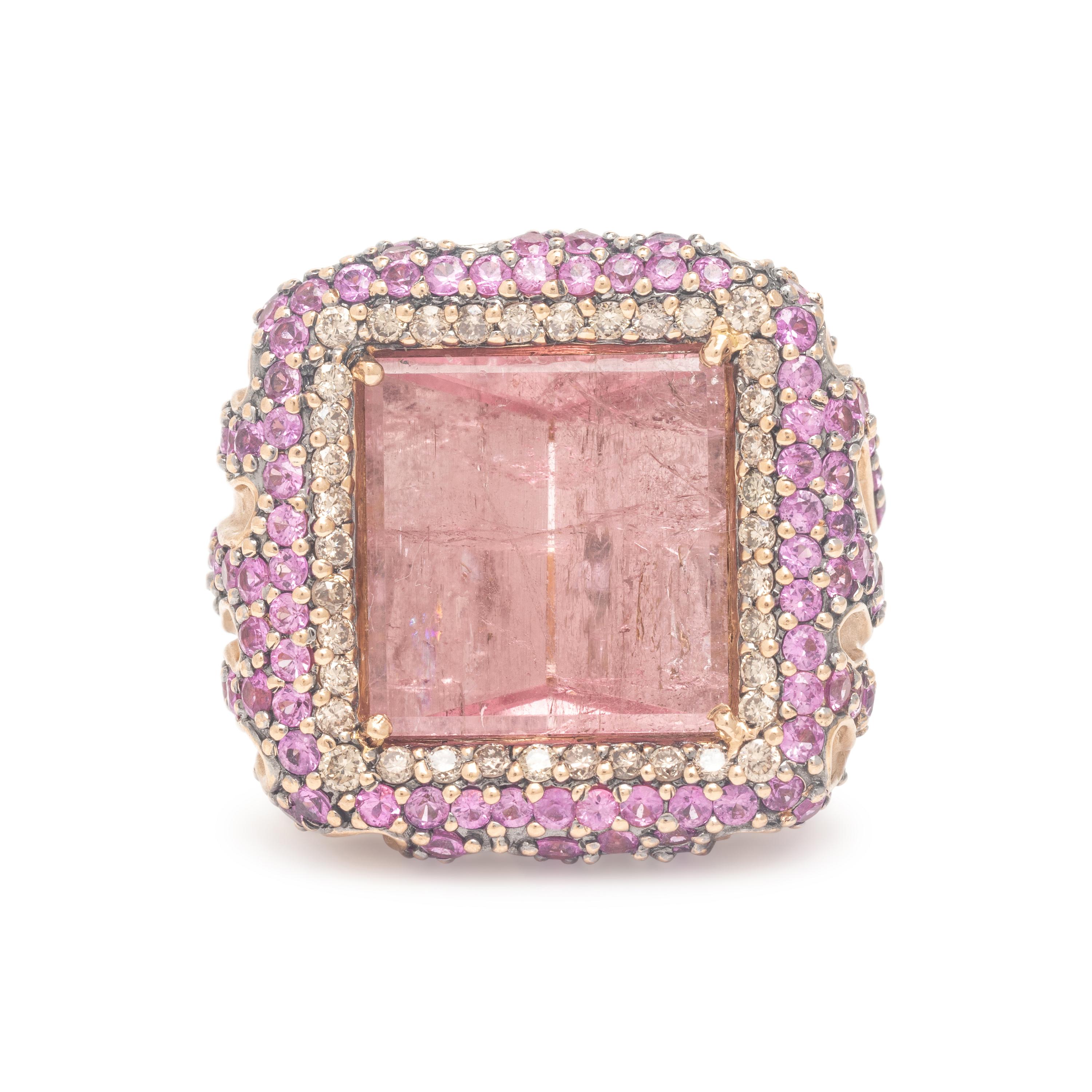 Robert Wander for WINC Creations, Pink Tourmaline, Pink Sapphire, and Colored Diamond 'Crystal Candy' Ring
