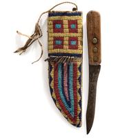 Sioux Beaded Hide Knife Case, with Knife