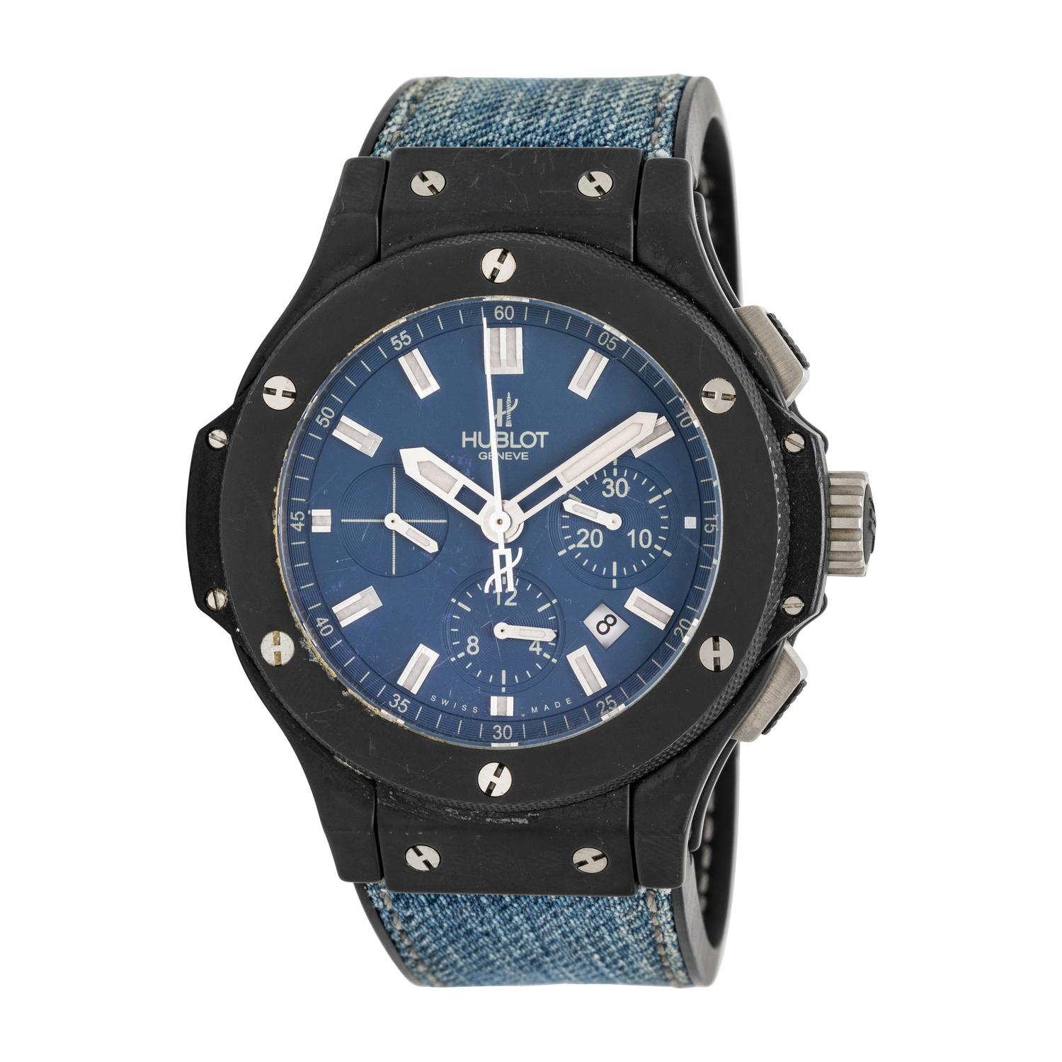 HUBLOT, 'BIG BANG VENDOME' CHRONOGRAPH WATCH WITH DATE AND DENIM STRAP