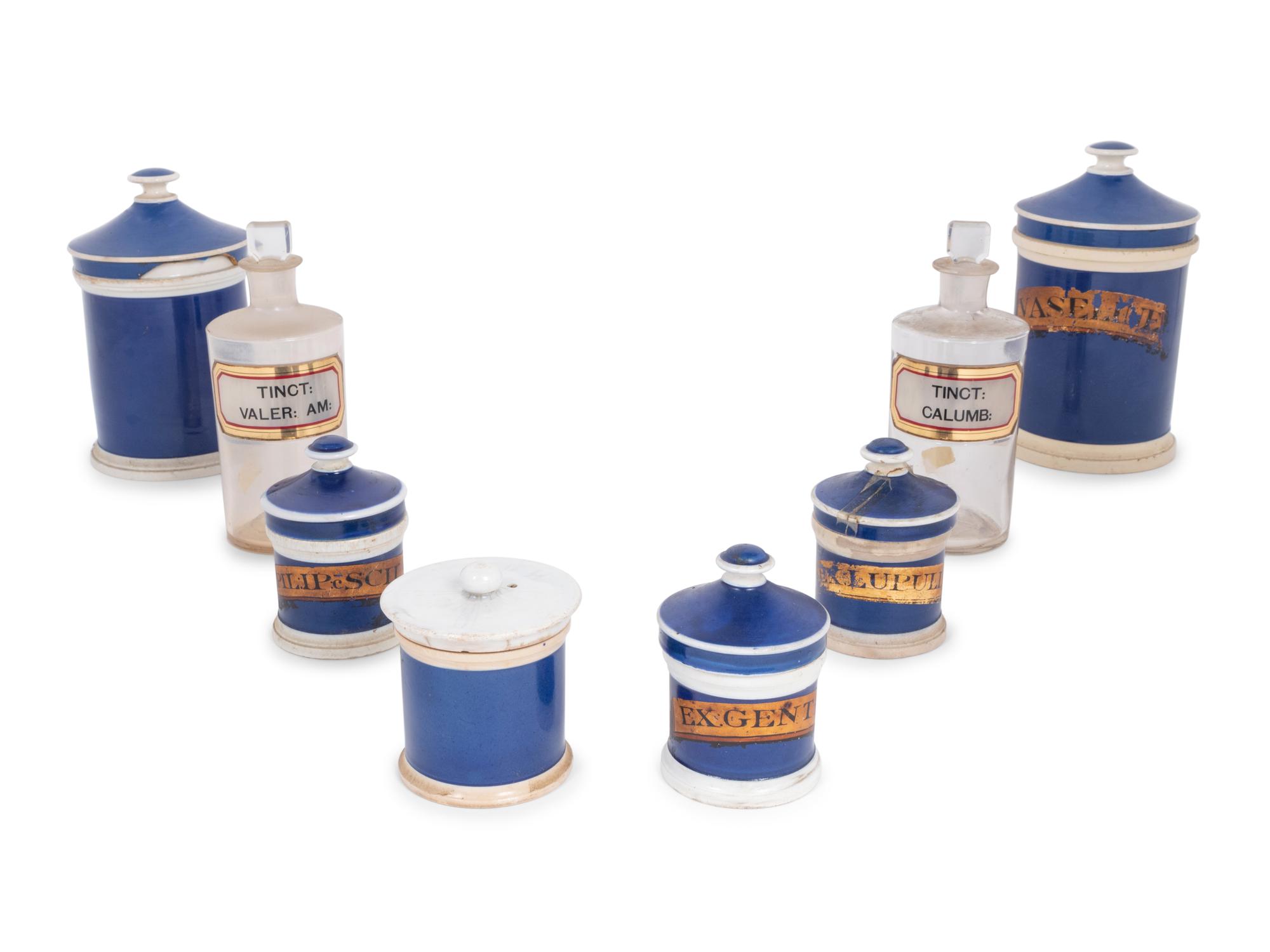 A Collection of Stoneware and Glass Apothecary Jars