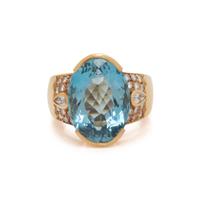 YELLOW GOLD, AQUAMARINE, AND DIAMOND RING