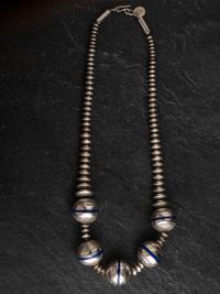Silver and Lapis Graduated Navajo Pearl Necklace