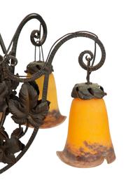 An Art Deco Wrought Iron and Glass Chandelier by Degue