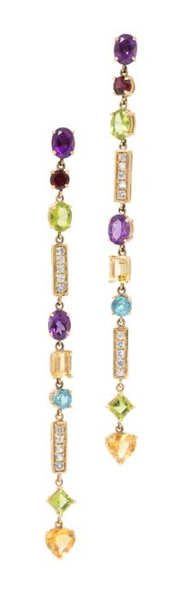 A Yellow Gold, Multi Gem and Diamond Demi Parure, 16.10 dwts.
