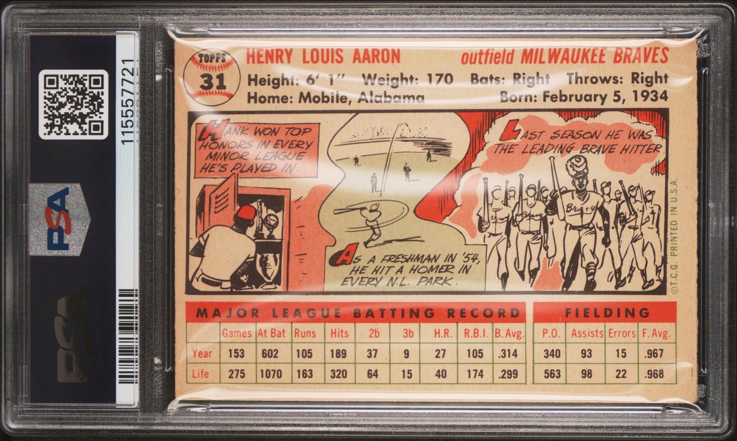 A 1956 Topps Hank Aaron Baseball Card No. 31 (PSA 4 VG-EX) from The Collection of David Eisenhower