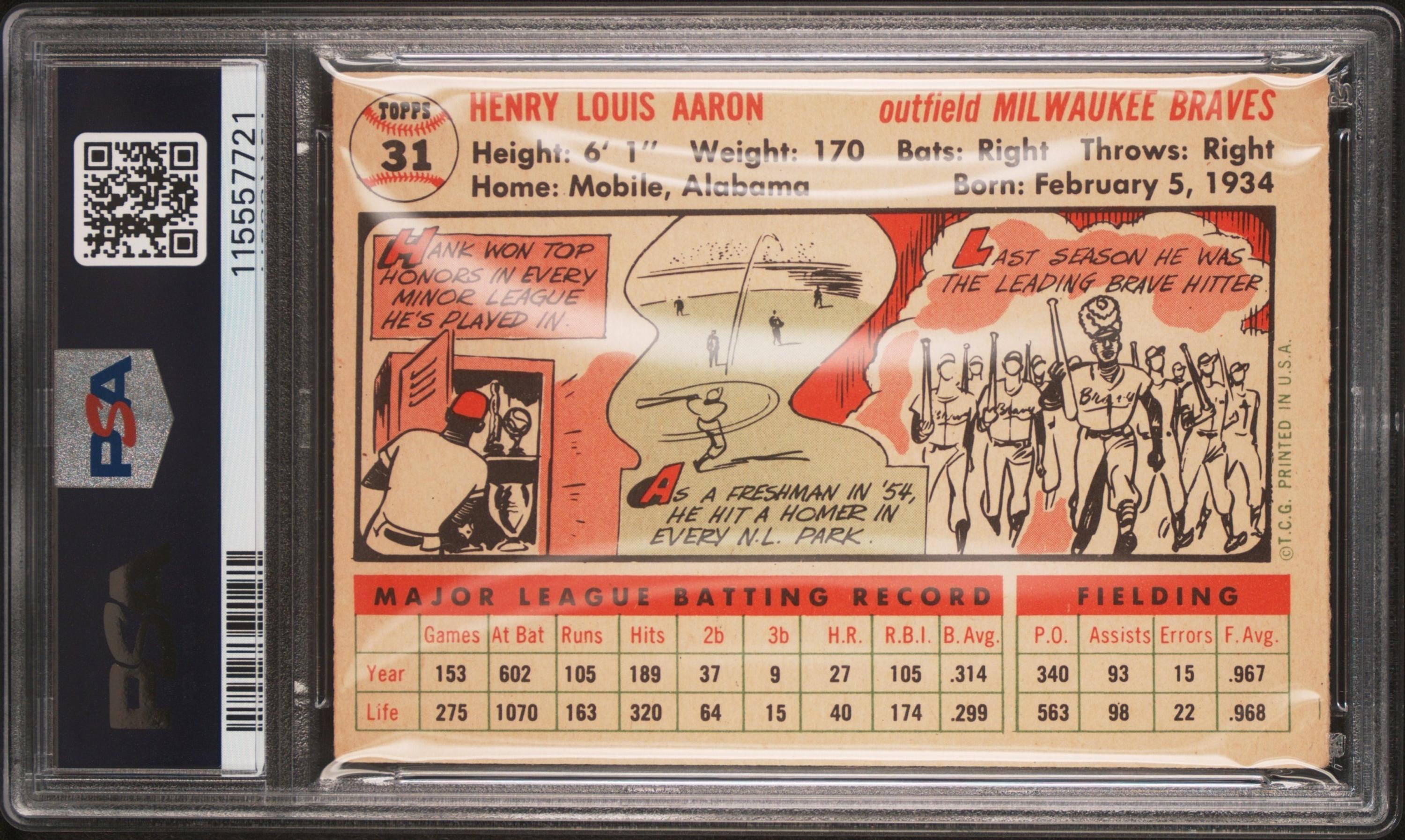 A 1956 Topps Hank Aaron Baseball Card No. 31 (PSA 4 VG-EX) from The Collection of David Eisenhower