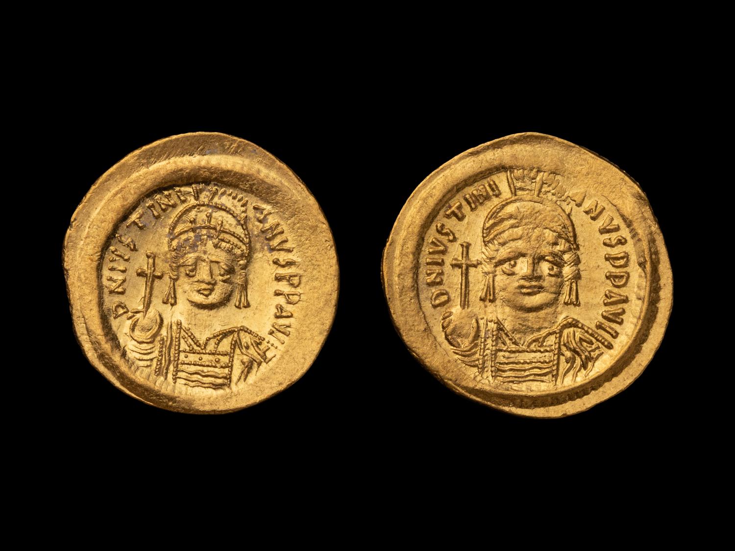 [ANCIENT] BYZANTINE EMPIRE. Justinian I (c. 542-565 AD), Av Solidus (4.5g and 4.3g). Two Coins