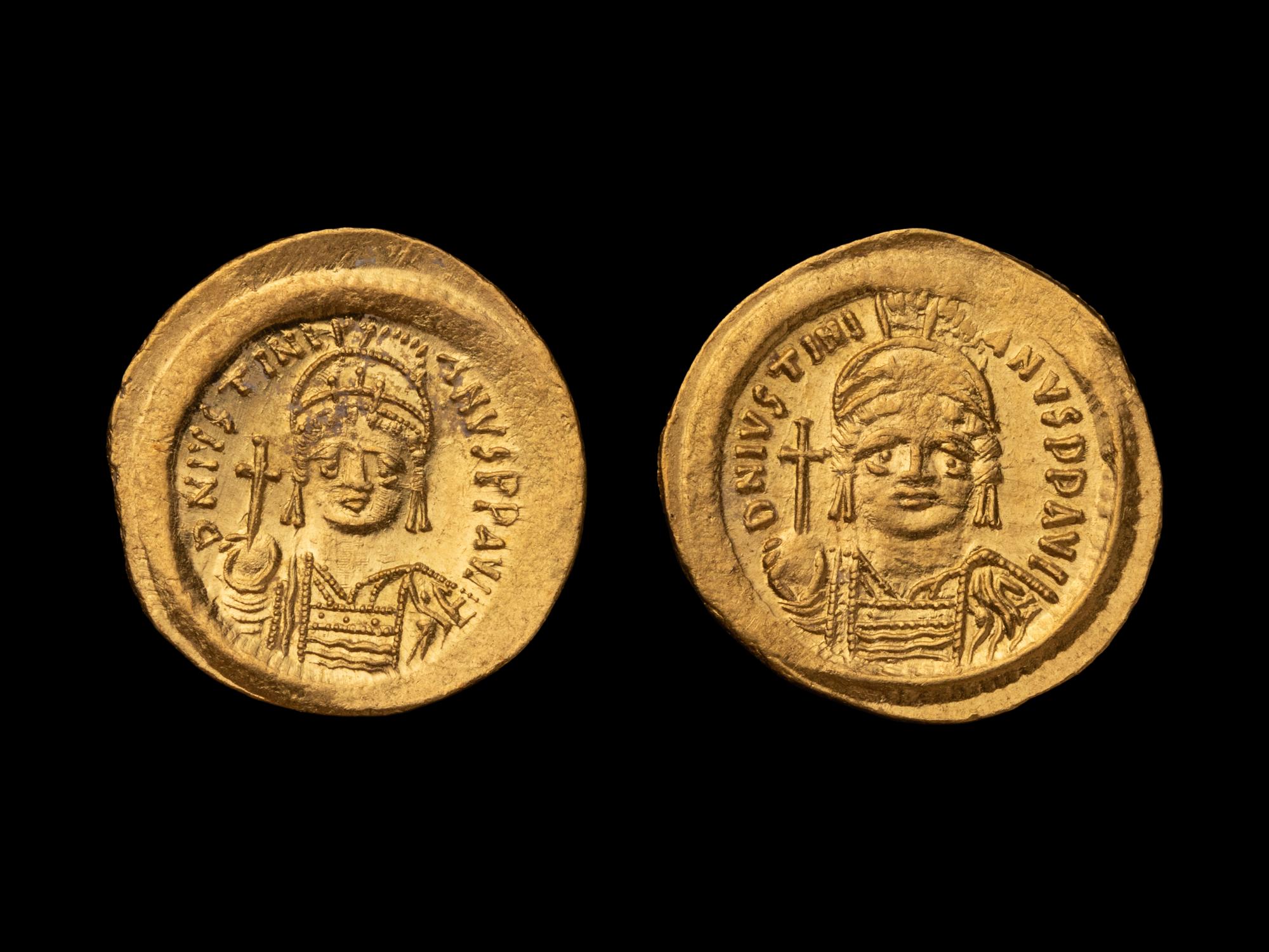 [ANCIENT] BYZANTINE EMPIRE. Justinian I (c. 542-565 AD), Av Solidus (4.5g and 4.3g). Two Coins