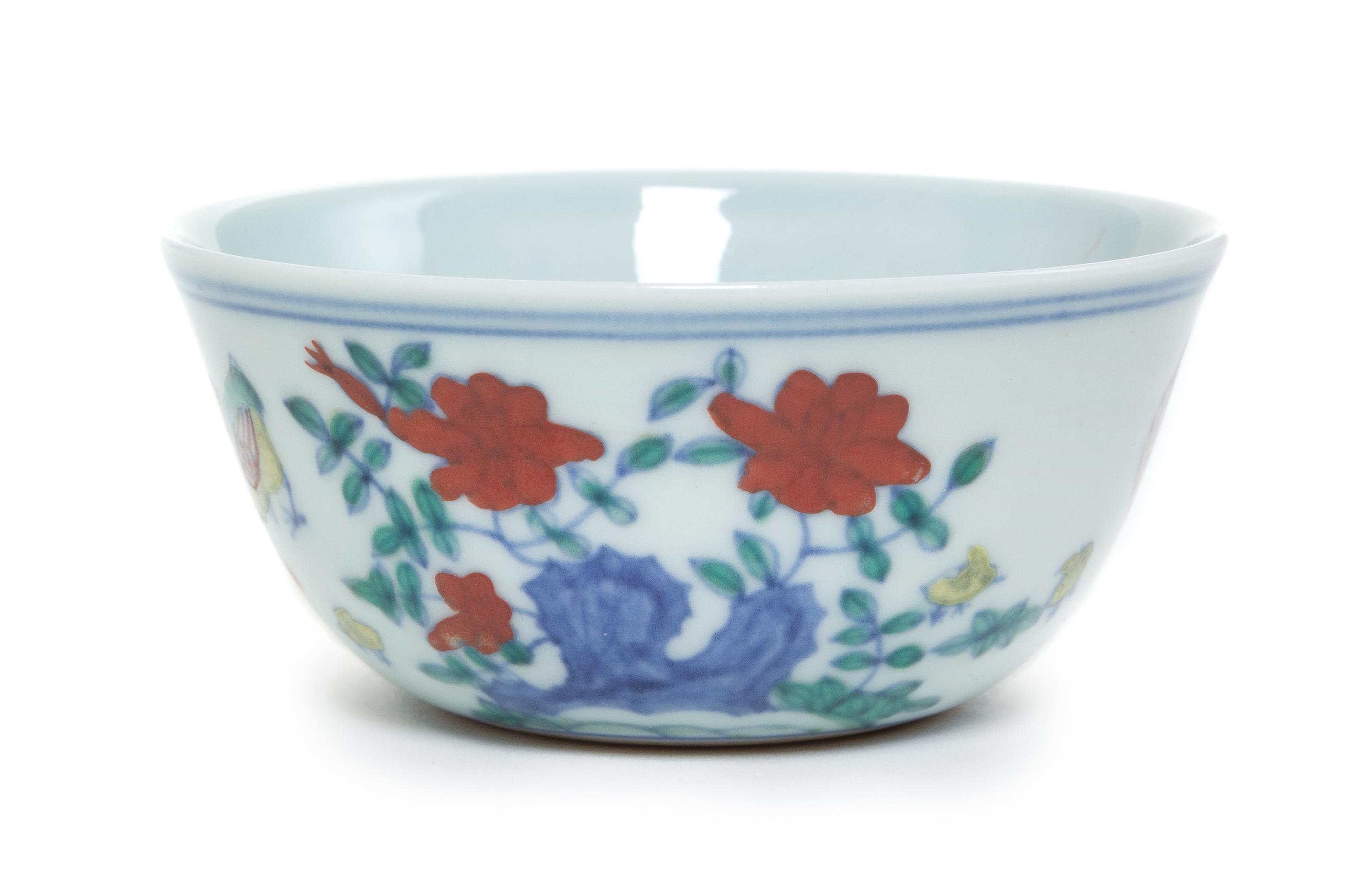 A Doucai Porcelain Chicken Cup Diameter 3 1/4 inches.