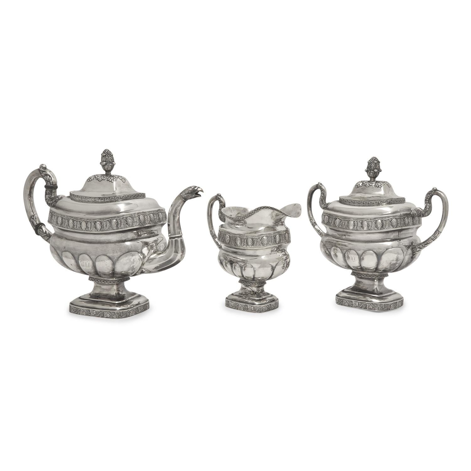 A Federal Three-Piece Silver Tea Service