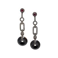 BLACK ONYX, DIAMOND, AND RUBY PENDANT EARRINGS