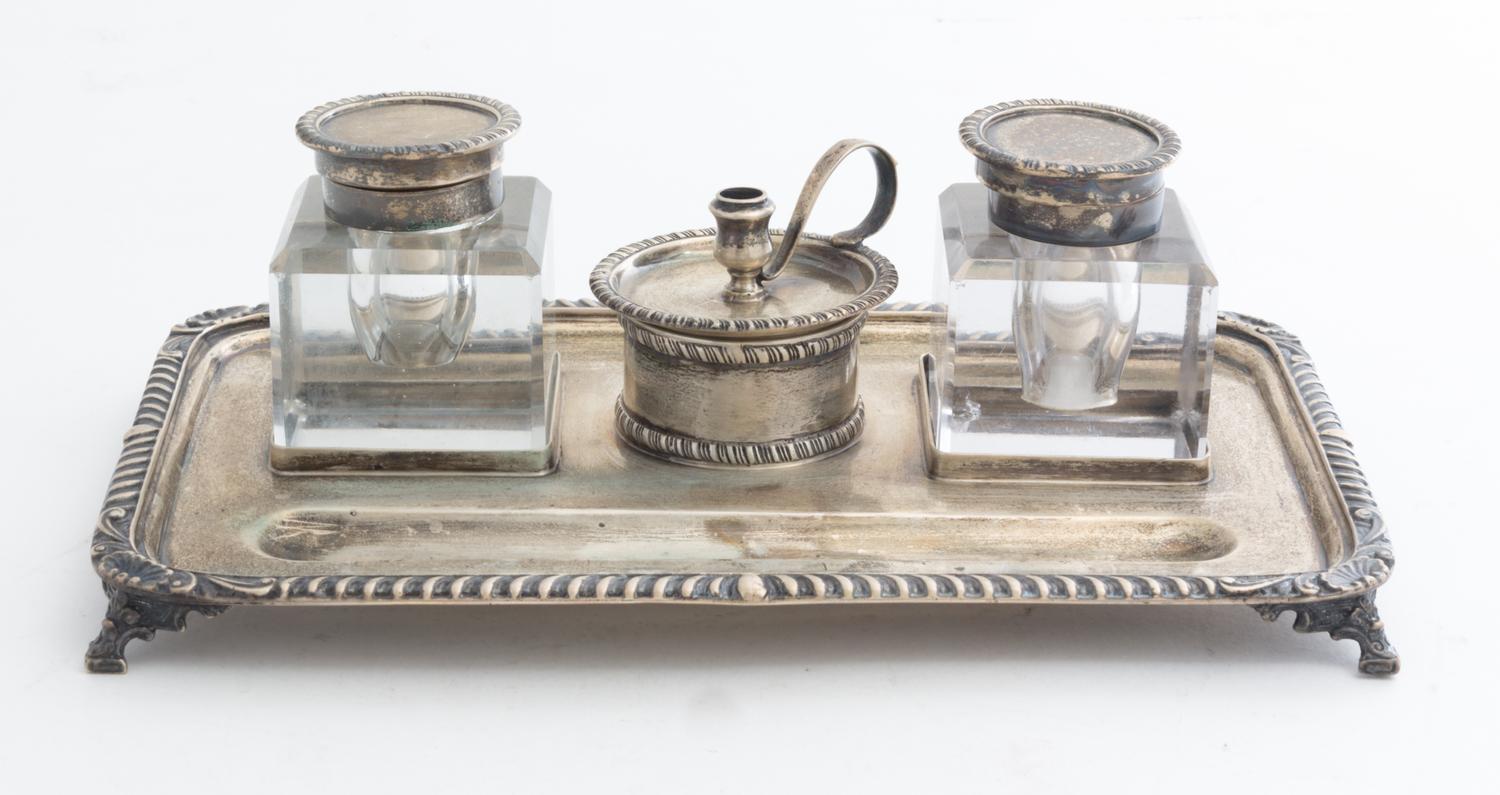An American Silver Ink Stand Width overall 9 1/4 inches. — FIRST HALF 20TH CENTURY