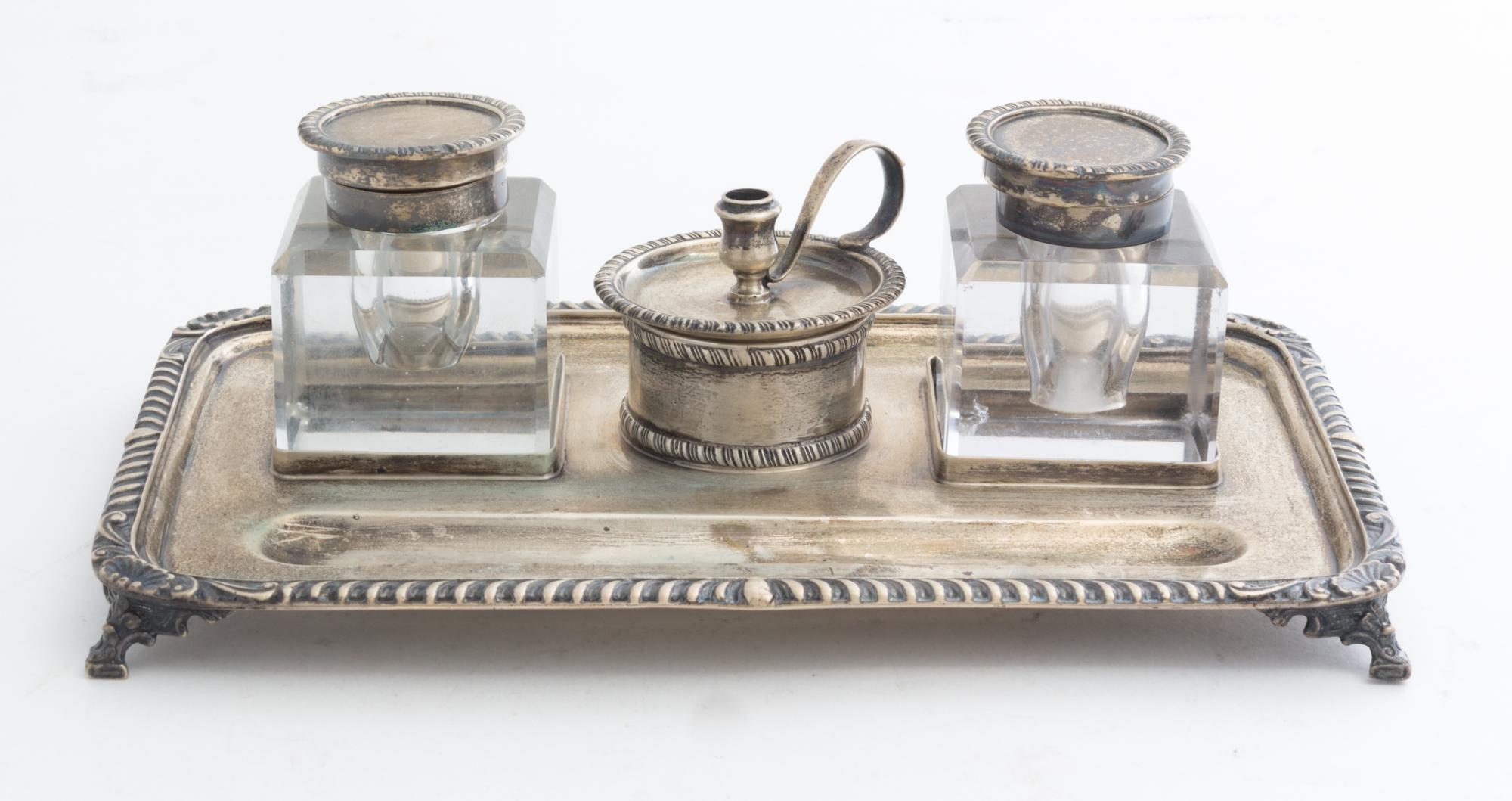 An American Silver Ink Stand Width overall 9 1/4 inches. — FIRST HALF 20TH CENTURY