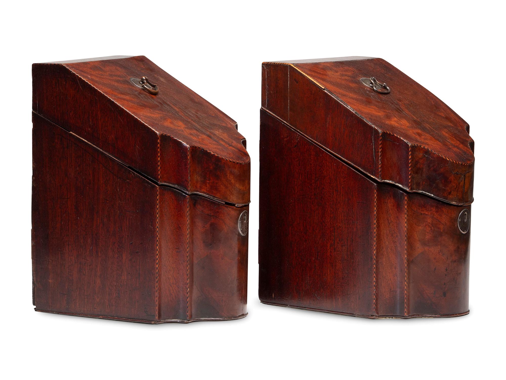 A Pair of Georgian Mahogany and Checkered Inlay Knife Boxes