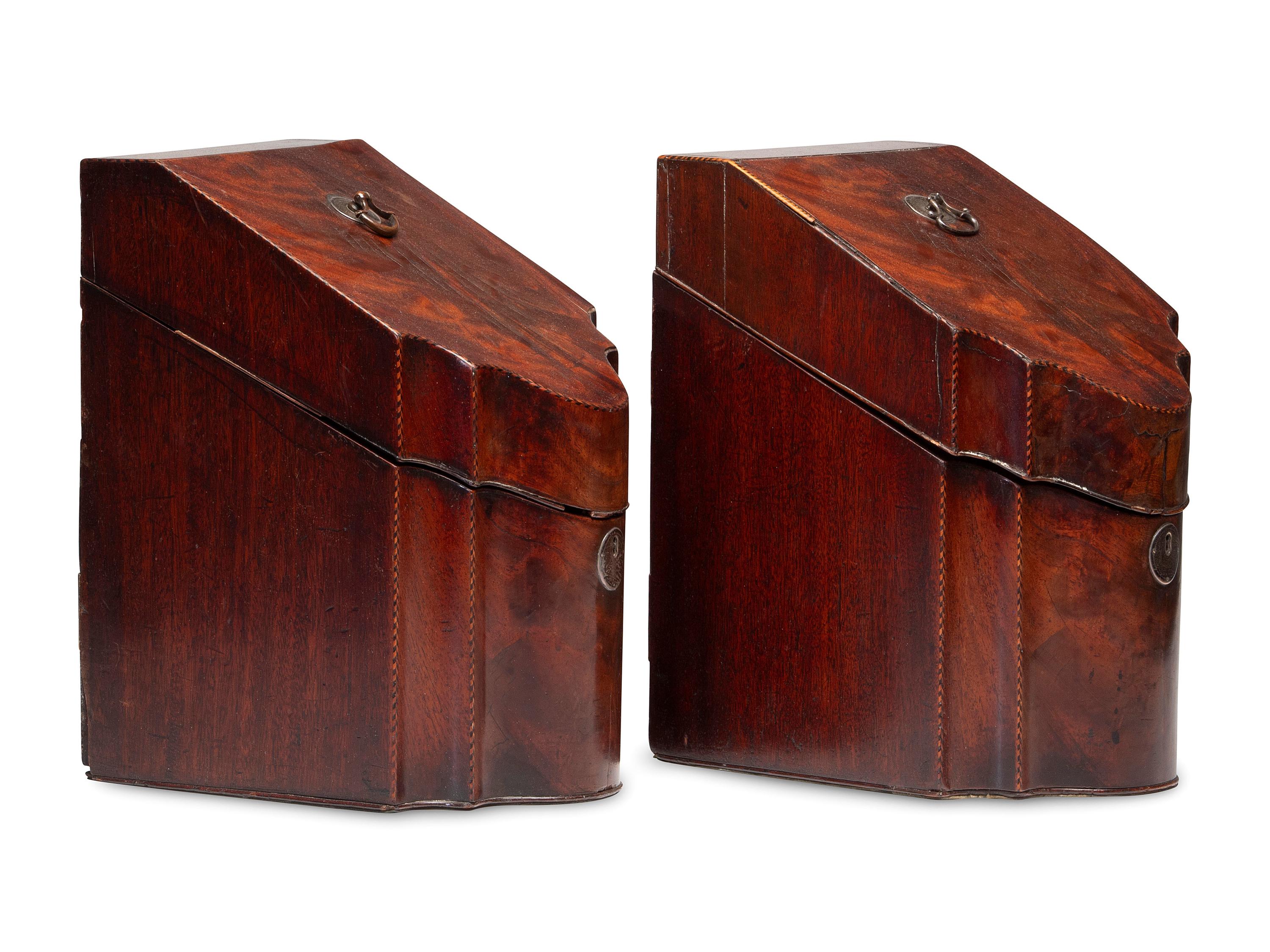 A Pair of Georgian Mahogany and Checkered Inlay Knife Boxes