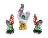 Three Chinese Export Porcelain Figures of Roosters
