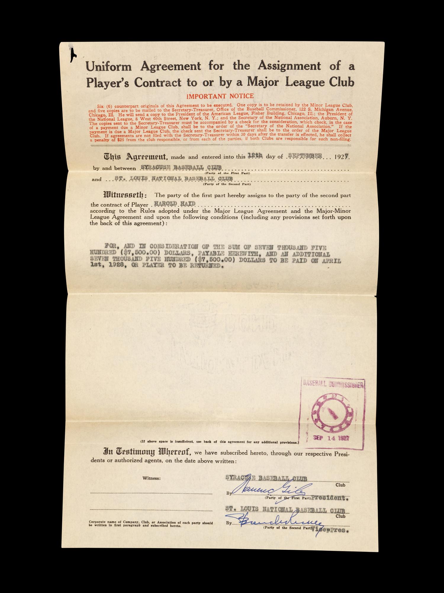 A Group of 15 1920s-30s St. Louis Cardinals Contract Agreements All Signed by Branch Rickey
