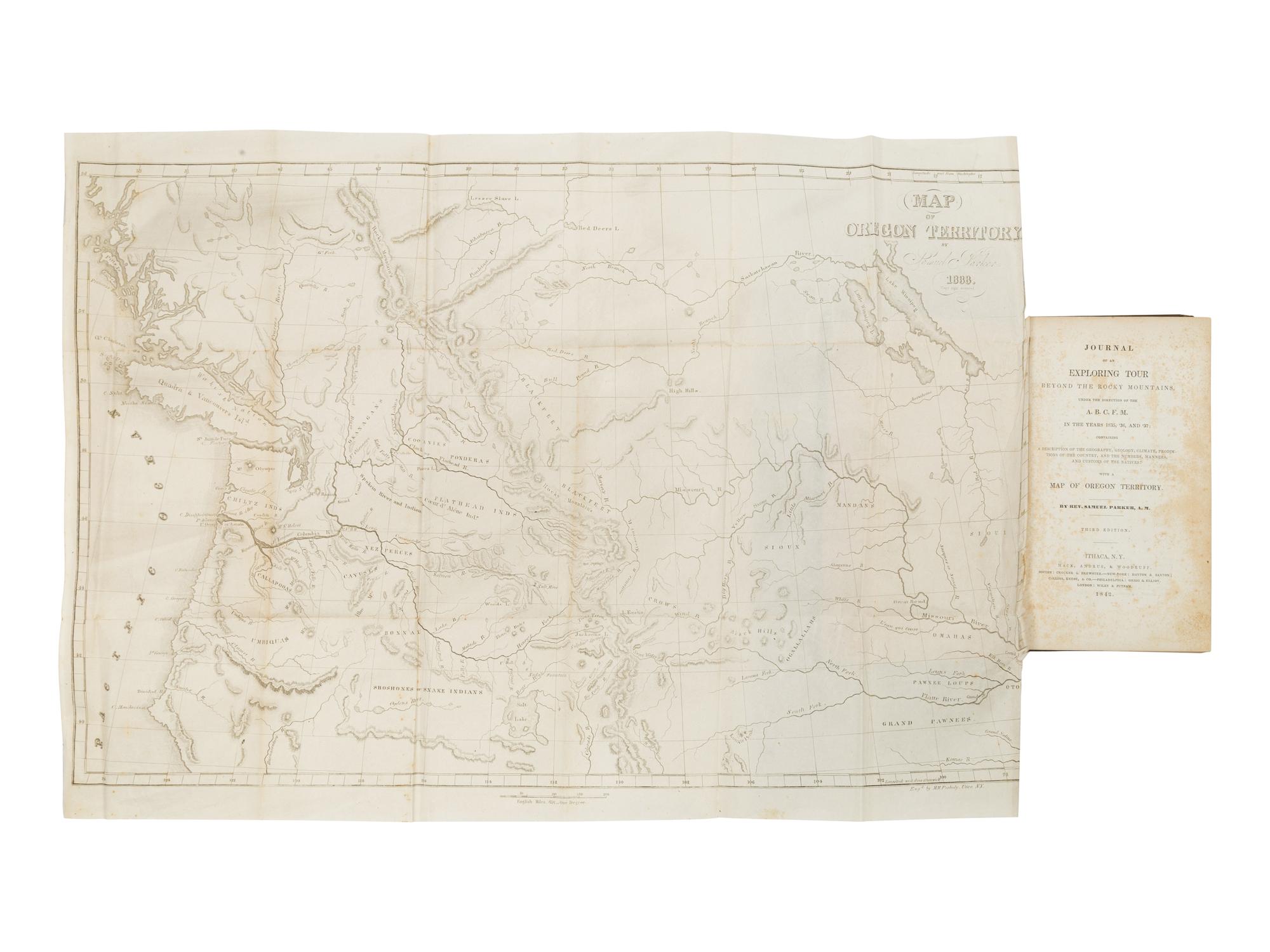 PARKER, Samuel (1779-1866). Journal of an Exploring Tour Beyond the Rocky Mountains, Under the Direction of the A.B.C.F.M. in the Year 1835, ’36, and ’37... Ithaca: Mack, Andrus, & Woodruff, 1842.
