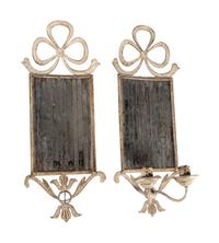 A Pair of French Tole and Mirror Two-Light Wall Lights