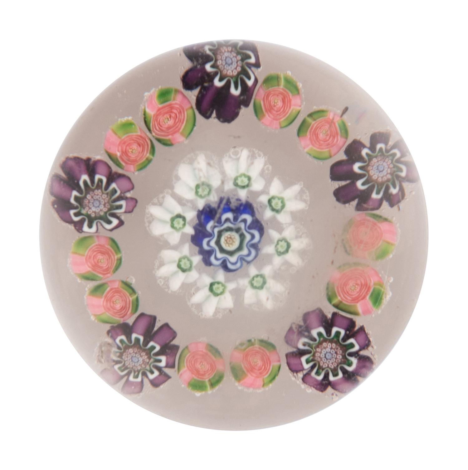 A Miniature Clichy Concentric Millefiori Glass Paperweight