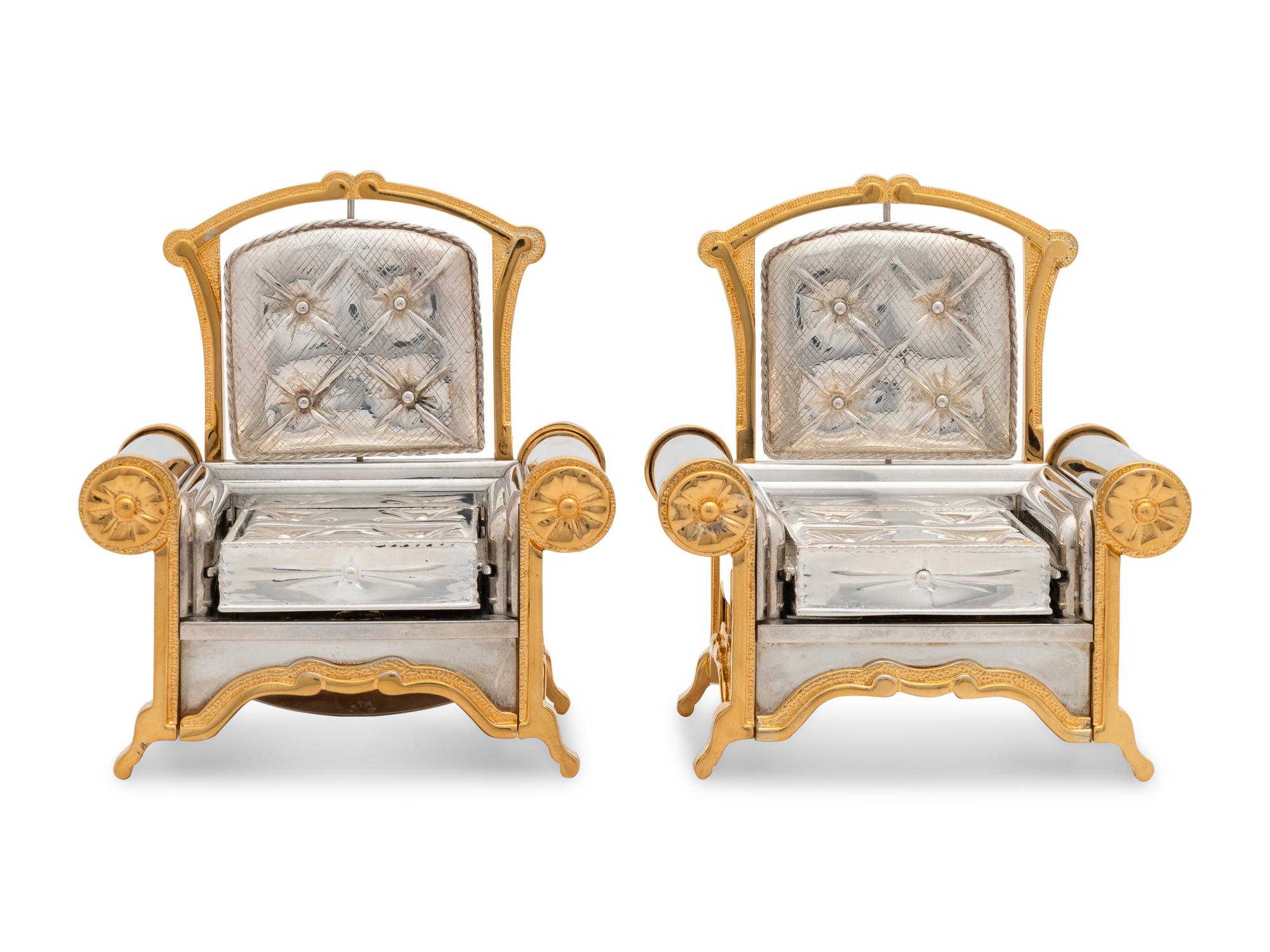 A Pair of Yossi Swed Partial Gilt Silver Armchair Shabbat Candlesticks