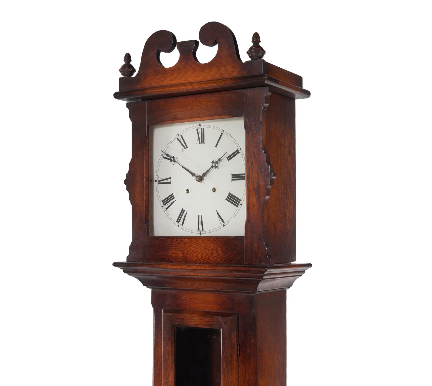 An American Oak Tall Case Clock