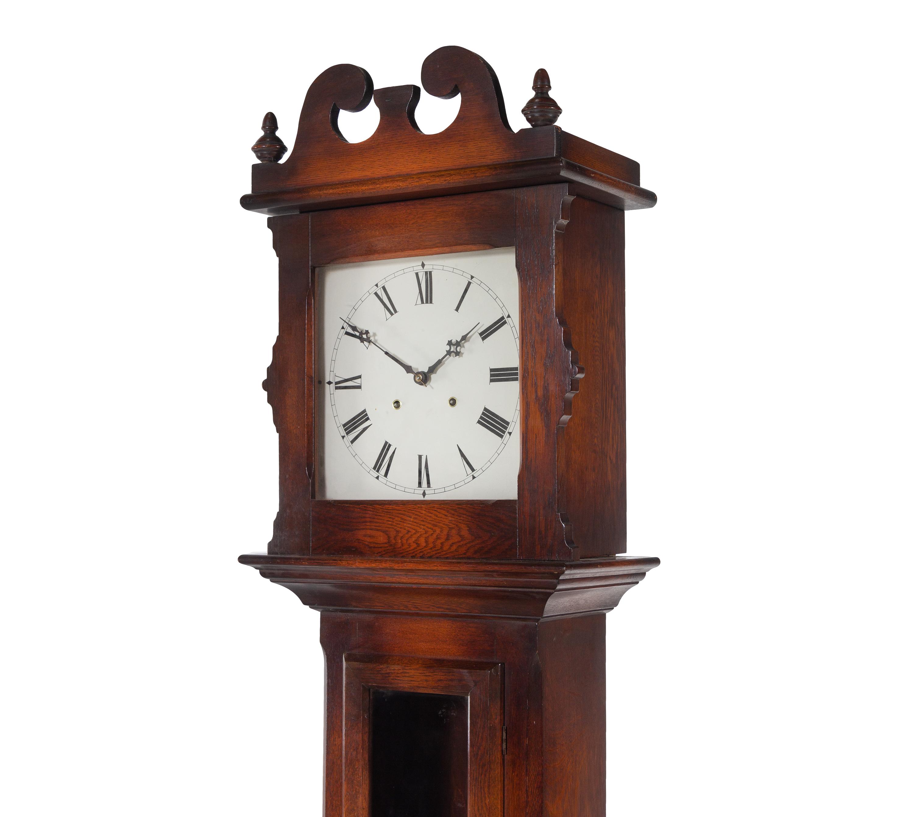 An American Oak Tall Case Clock