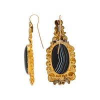 ANTIQUE, YELLOW GOLD AND BANDED AGATE EARRINGS