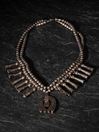 Navajo Silver and Coral Squash Blossom Necklace