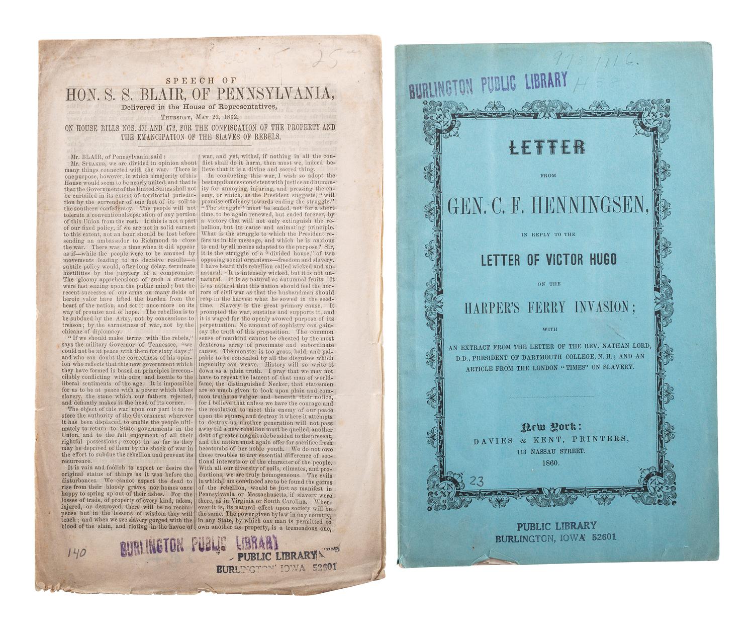 [SLAVERY, ABOLITION & EMANCIPATION]. A group of 40 antebellum and Civil War-era pamphlets on enslavement, abolition, emancipation, and colonization, comprising: