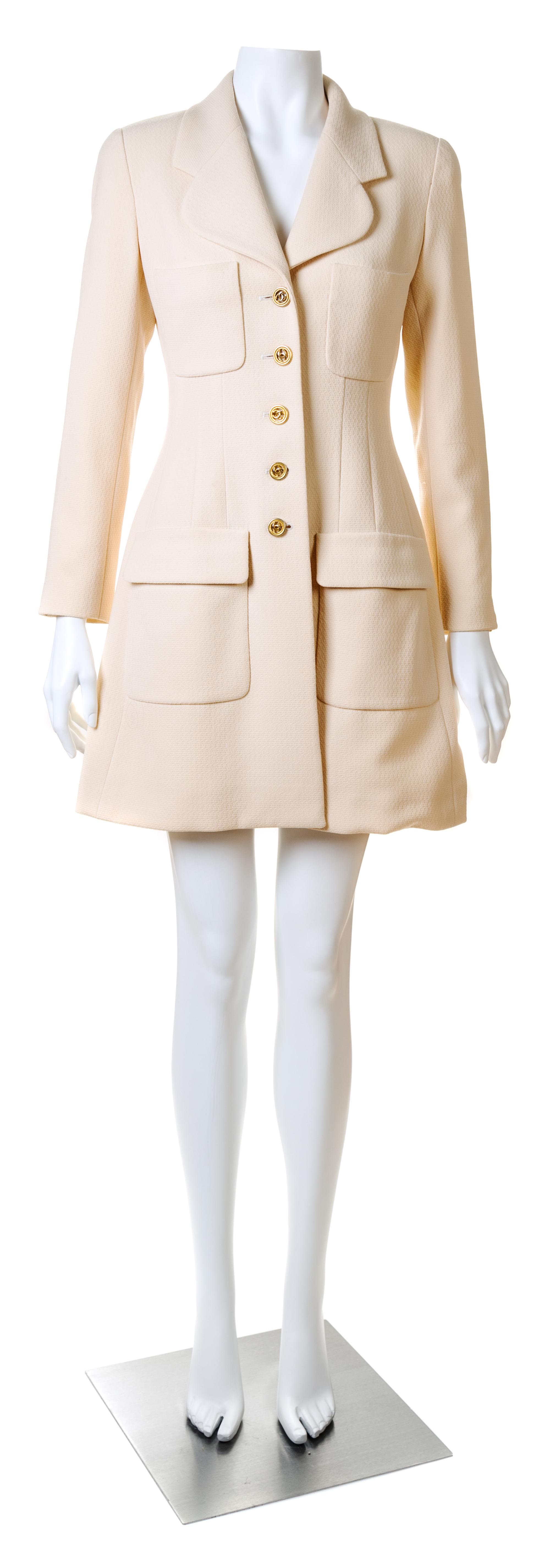 A Chanel Cream Wool Coat, Size 36.