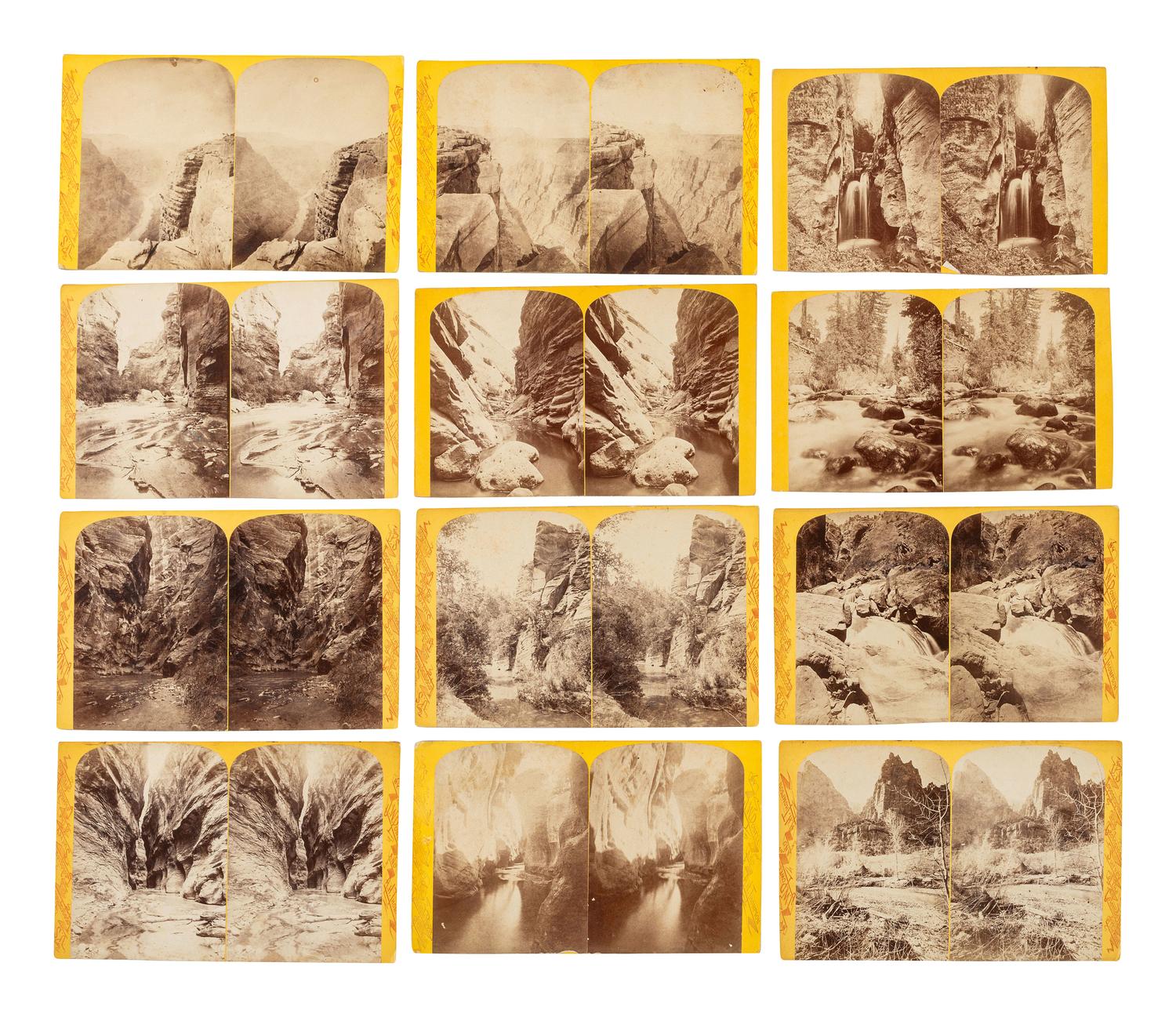[WESTERN AMERICANA]. HILLERS, John K. (1843-1925), photographer. A group of 104 Powell Expedition stereoviews, highlighted by a view of the photographer's camera.