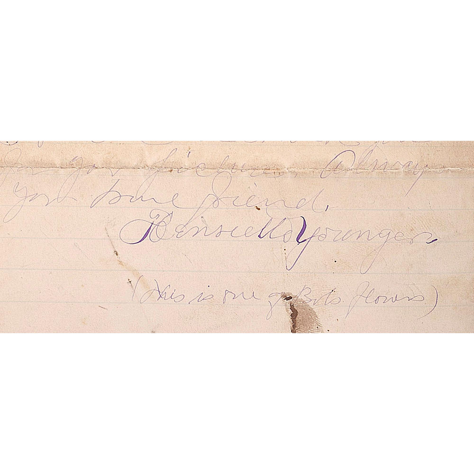 [OUTLAWS & LAWMEN]. YOUNGER, Henrietta (1857-1915). Autograph letter signed to Miss Louie. Stillwater, MN, 18 July 1889. 4 pages, 8vo, creasing, partial separation at folds repaired with tape.