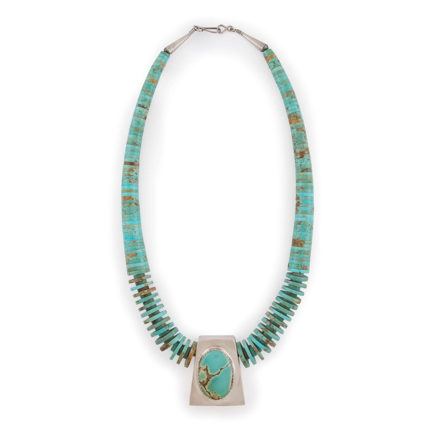 Lone Mountain Rolled Turquoise Necklace, with Sterling Silver Pendant