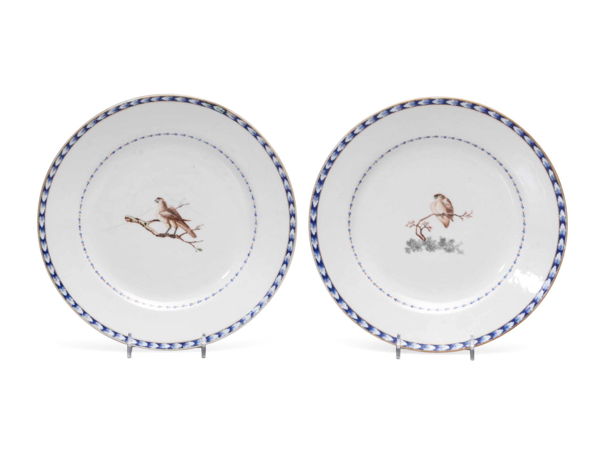 A Chinese Export Porcelain Bowl and Pair of Plates