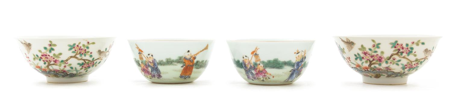 Two Pairs of Famille Rose Porcelain Cups Diameter of larger 4 inches.