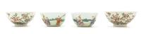 Two Pairs of Famille Rose Porcelain Cups Diameter of larger 4 inches.